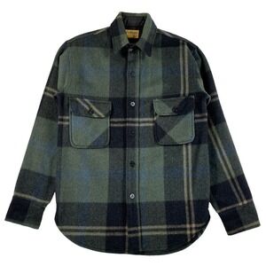 Vintage Fox Knapp Wool CPO Flannel Shirt Men's 14 Green Plaid USA Anchor Buttons